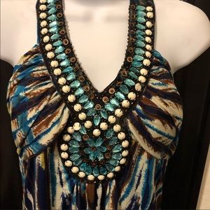 Roulette long dress. Halter. Jewel neckline. Med.